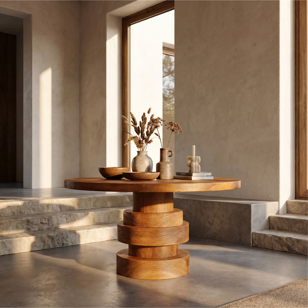 Modern Luxury Stacked Base Round Entryway Table