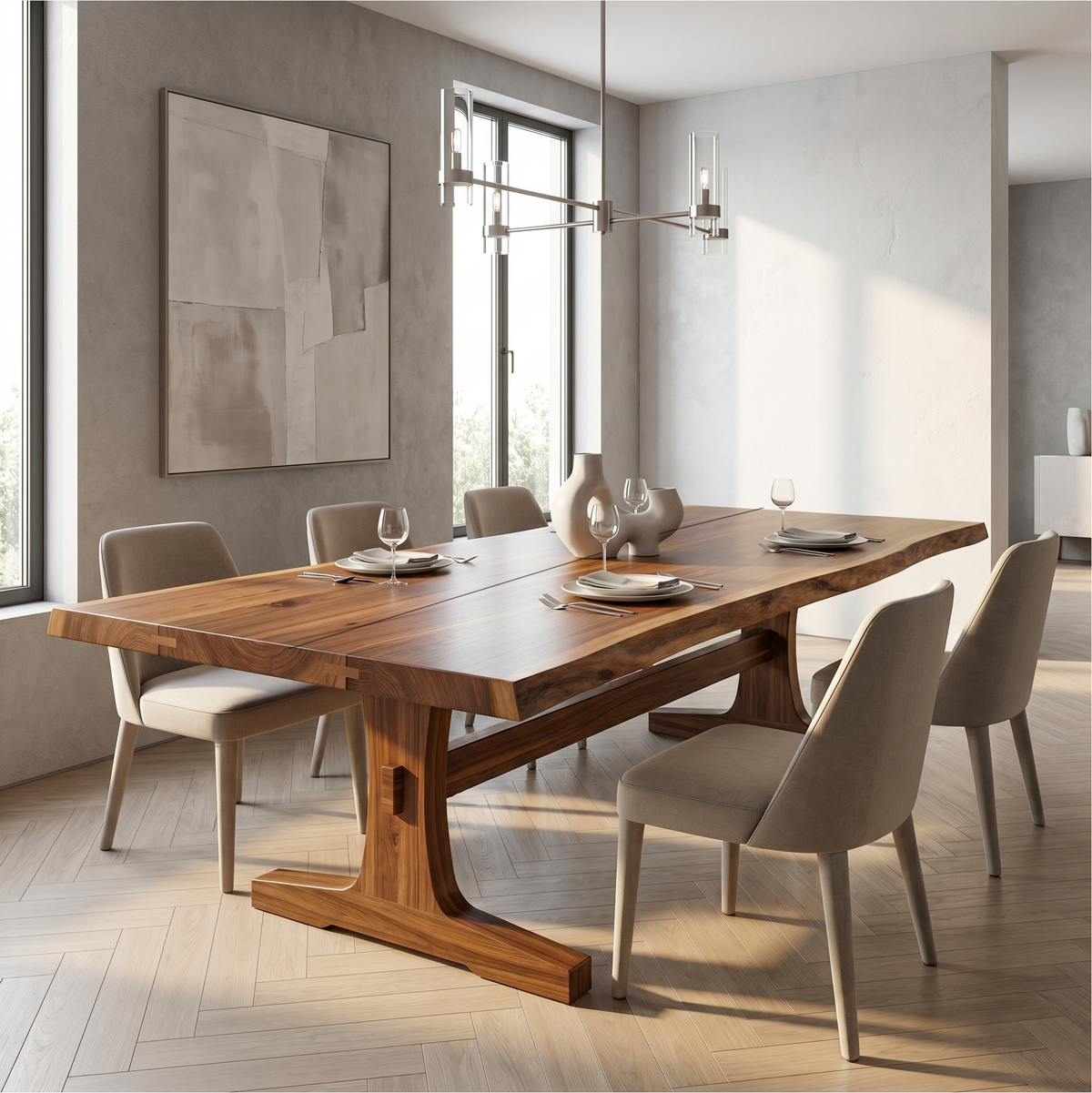 Organic Live Edge Dining Table With Waterfall Wood Base