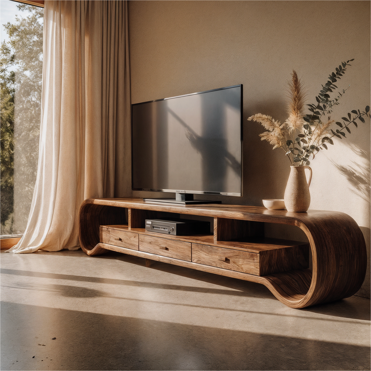 Rustic Curved TV Cabinet