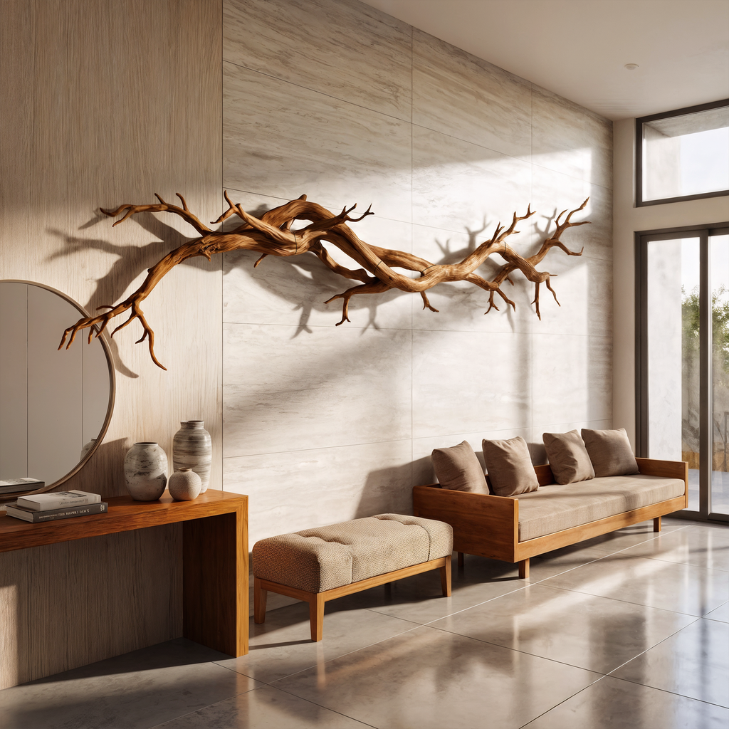 Flowing Branch Solid Wood Wall Sculpture Organic Modern Interior Decor
