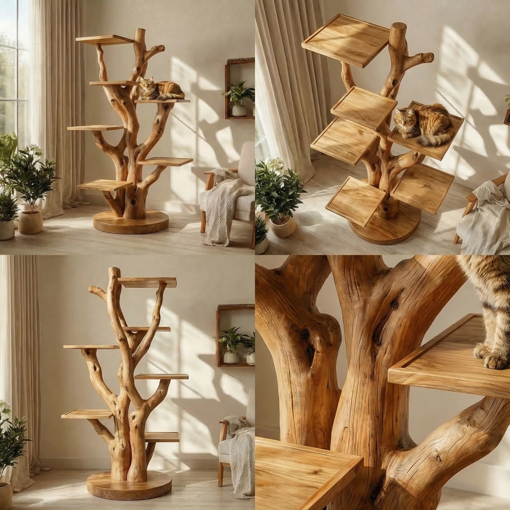 Rustic Cat Climbing Tree For Living Room Or Pet Space
