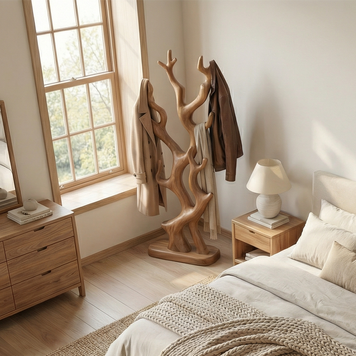 Rustic Tree Branch Coat Rack Stand