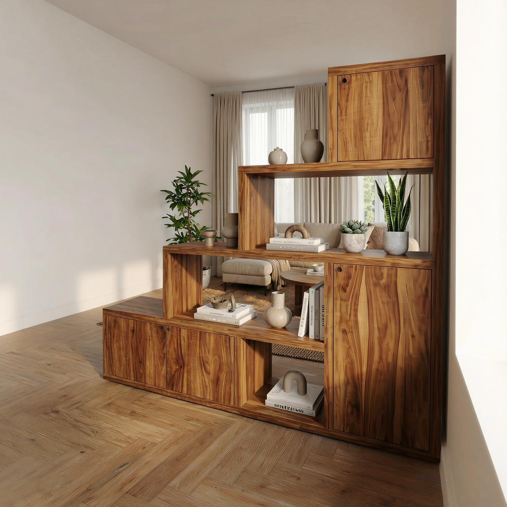 Mid Century Storage Room Divider Bookshelf For Living Room And Apartment