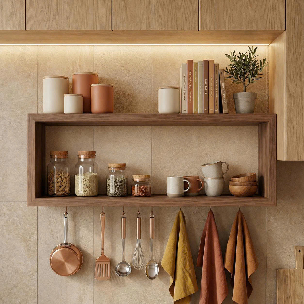 Rustic Box Style Kitchen Wall Shelf Solid Wood Display Unit