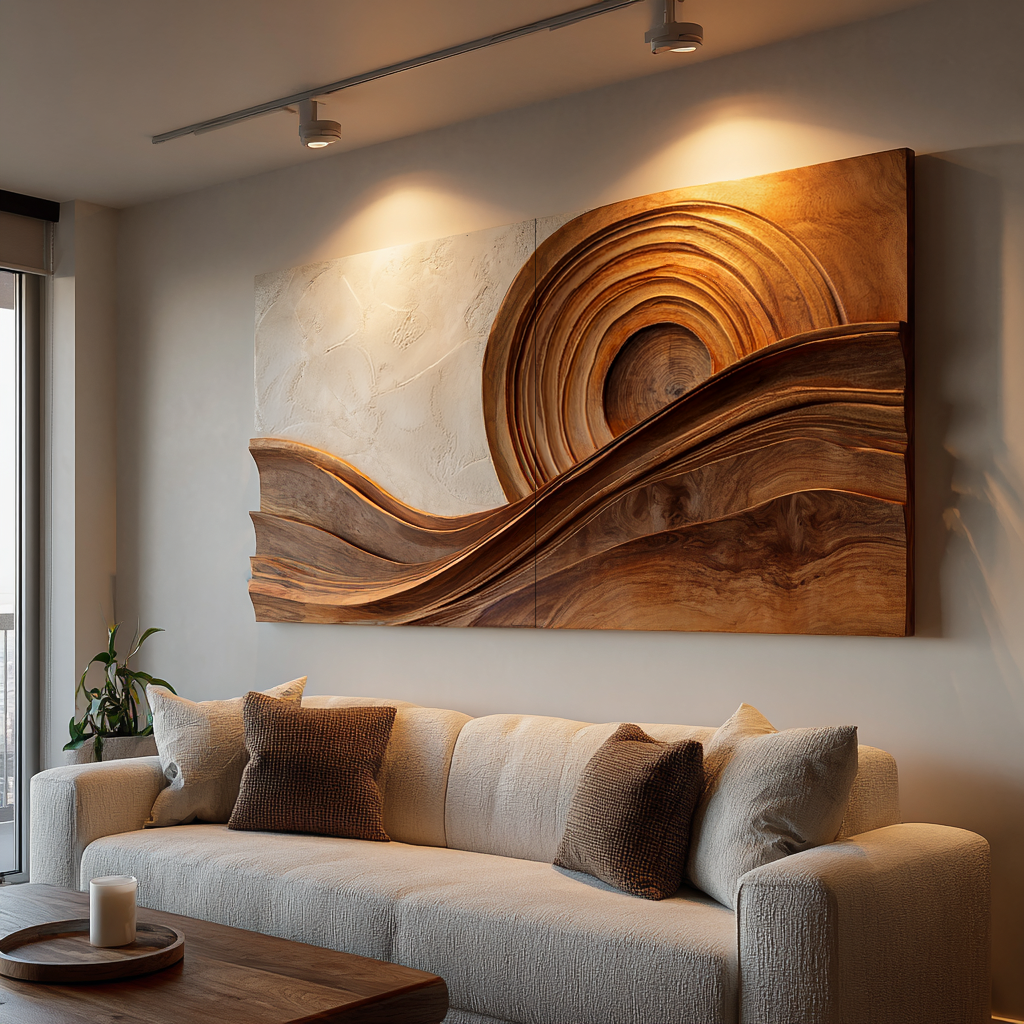 Modern Wood Layered Wave Wall Art For Hallway