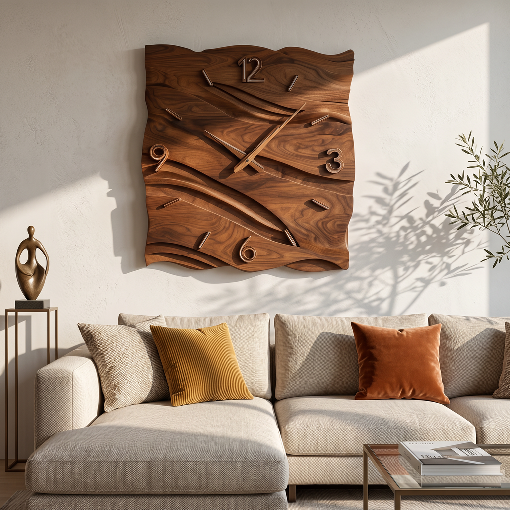 Organic Modern Wood Wave Wall Clock Decor For Living Room