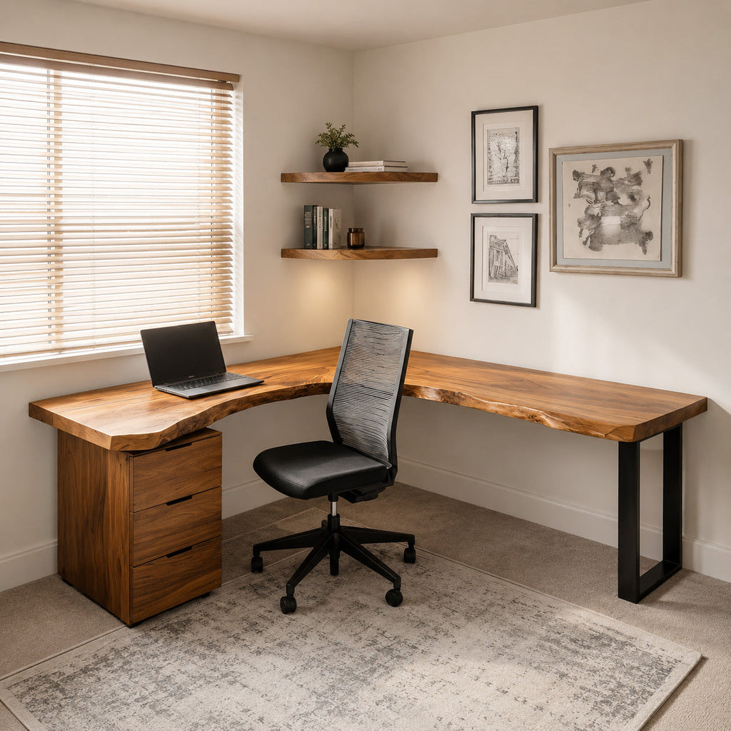 Modern L Shaped Desk With Drawer Storage For Workspace