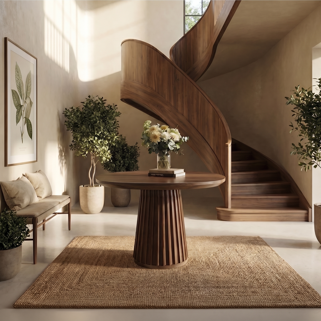 Sculptural Round Pedestal Entryway Table For Living Room And Hallway