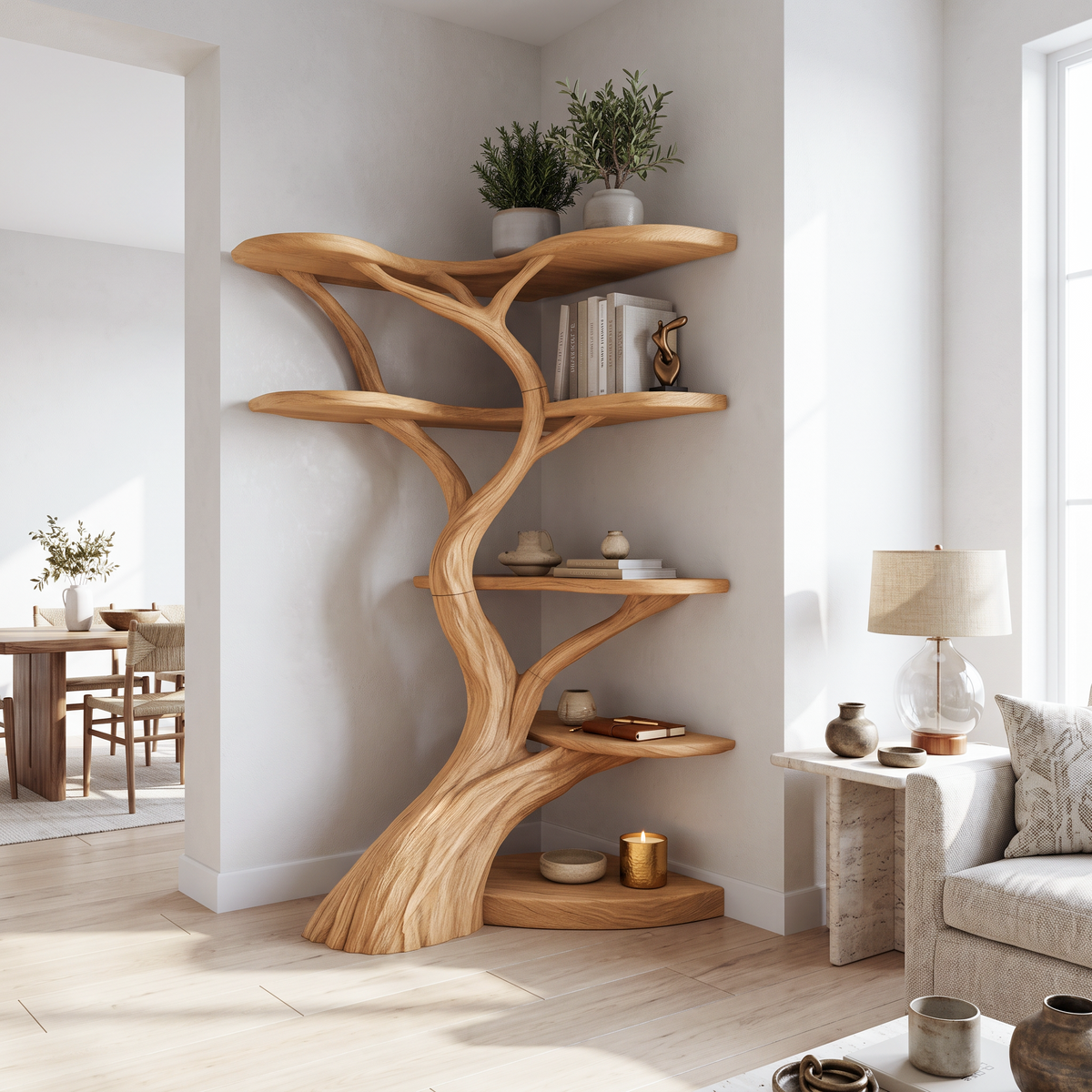 Rustic Tree Corner Shelf Living Room Or Bedroom