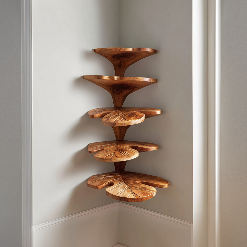 Rustic Leaf Corner Shelf Living Room Wall Decor Display