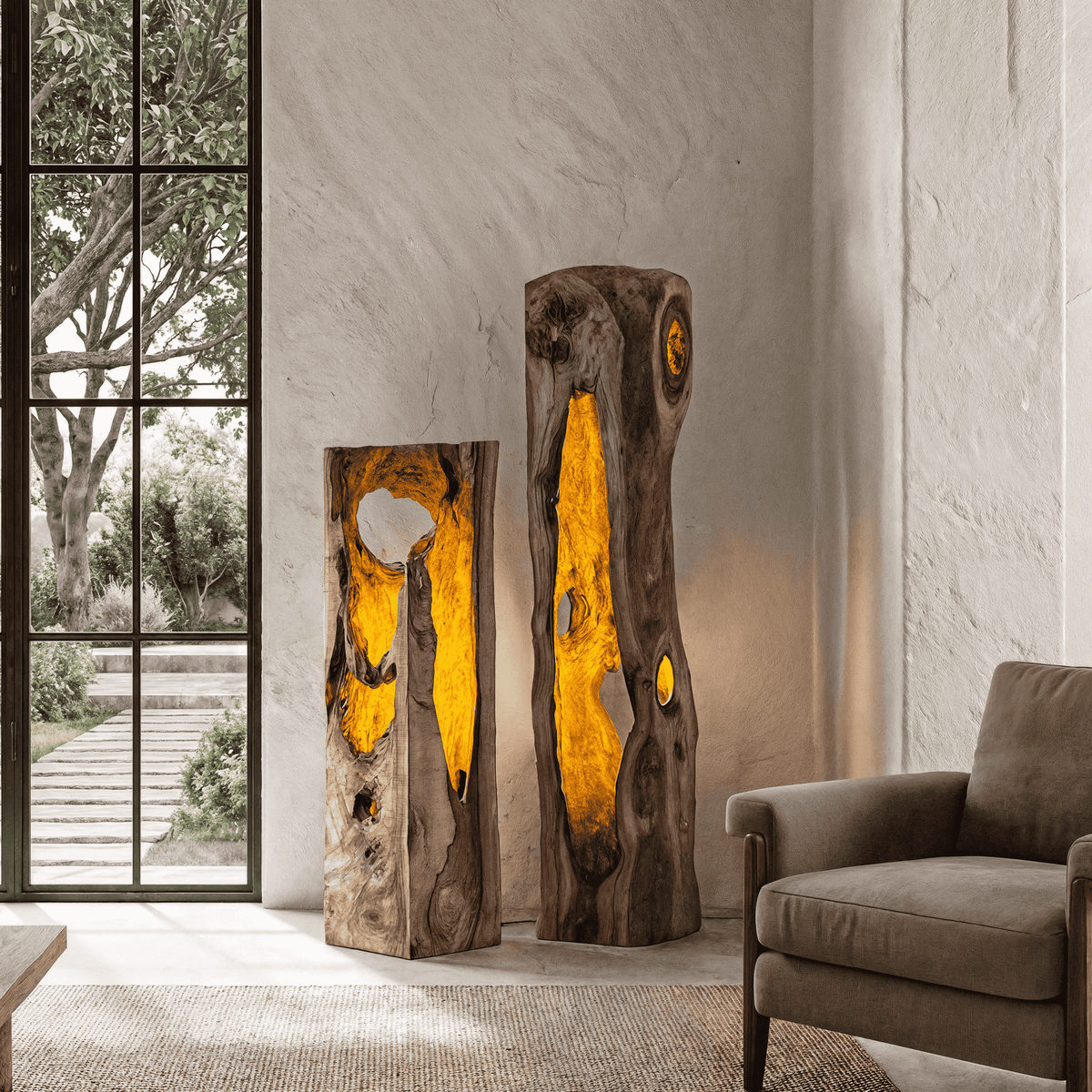 Rustic Floor Lamp With Natural Tree Trunk Design