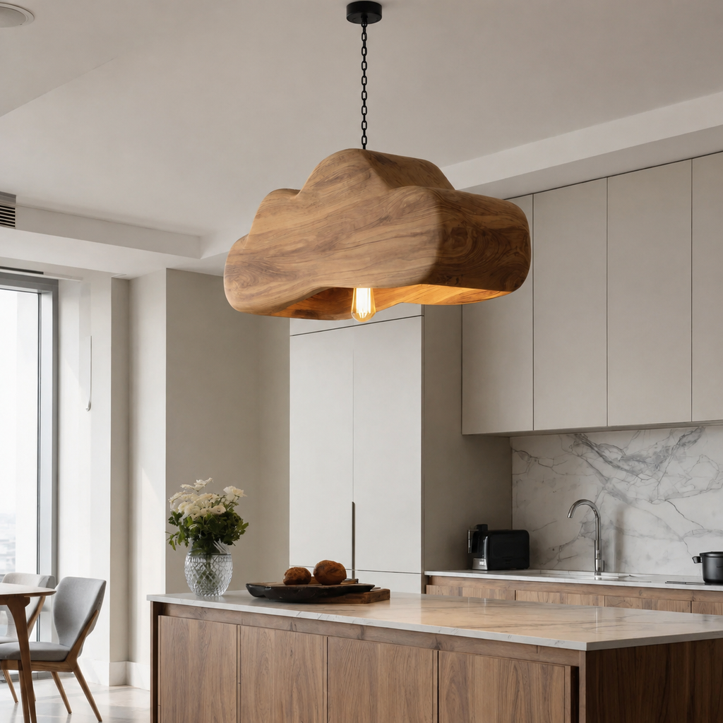 Scandinavian Wooden Pendant Light For Contemporary Kitchen Island