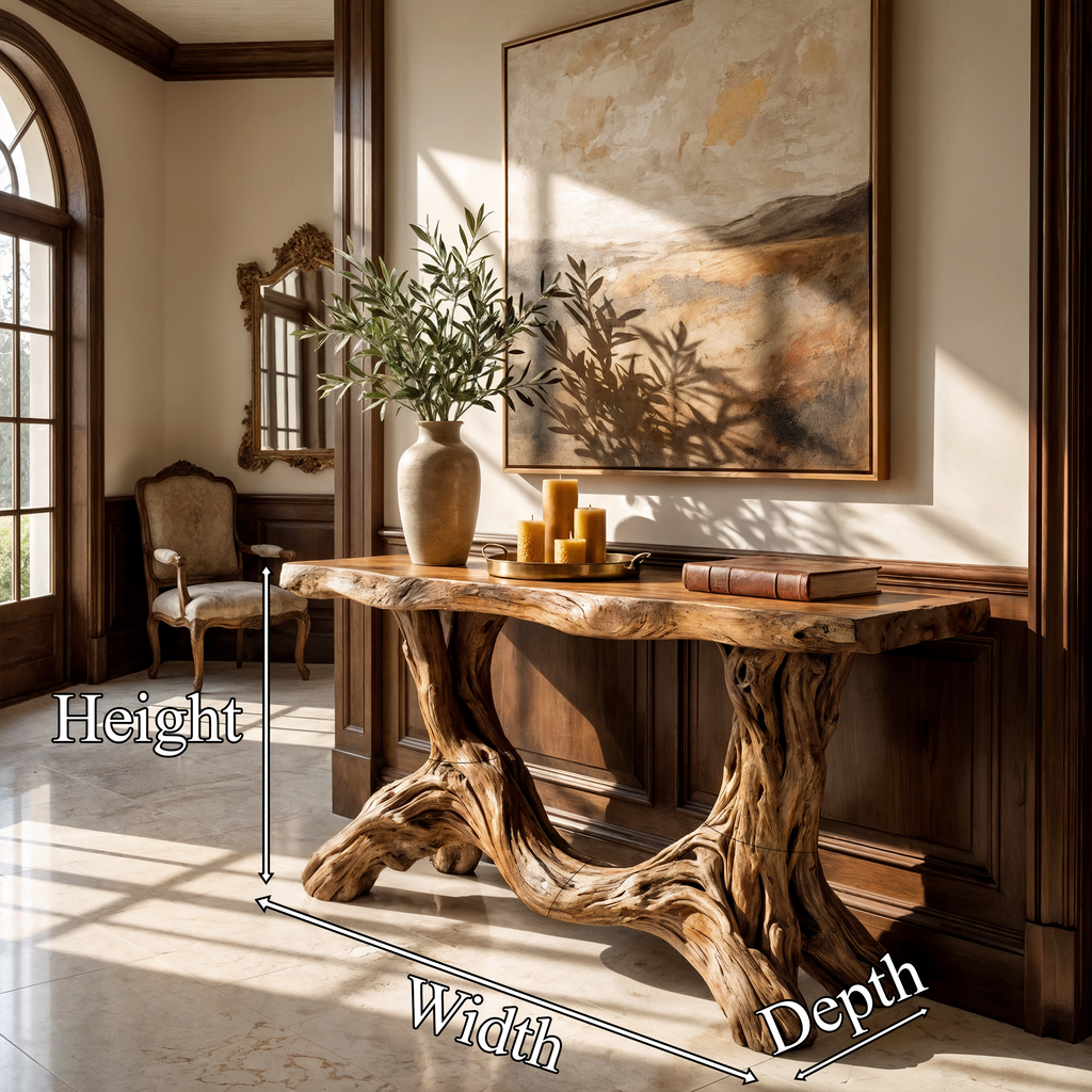 Sculptural Single Pedestal Wood Console Table
