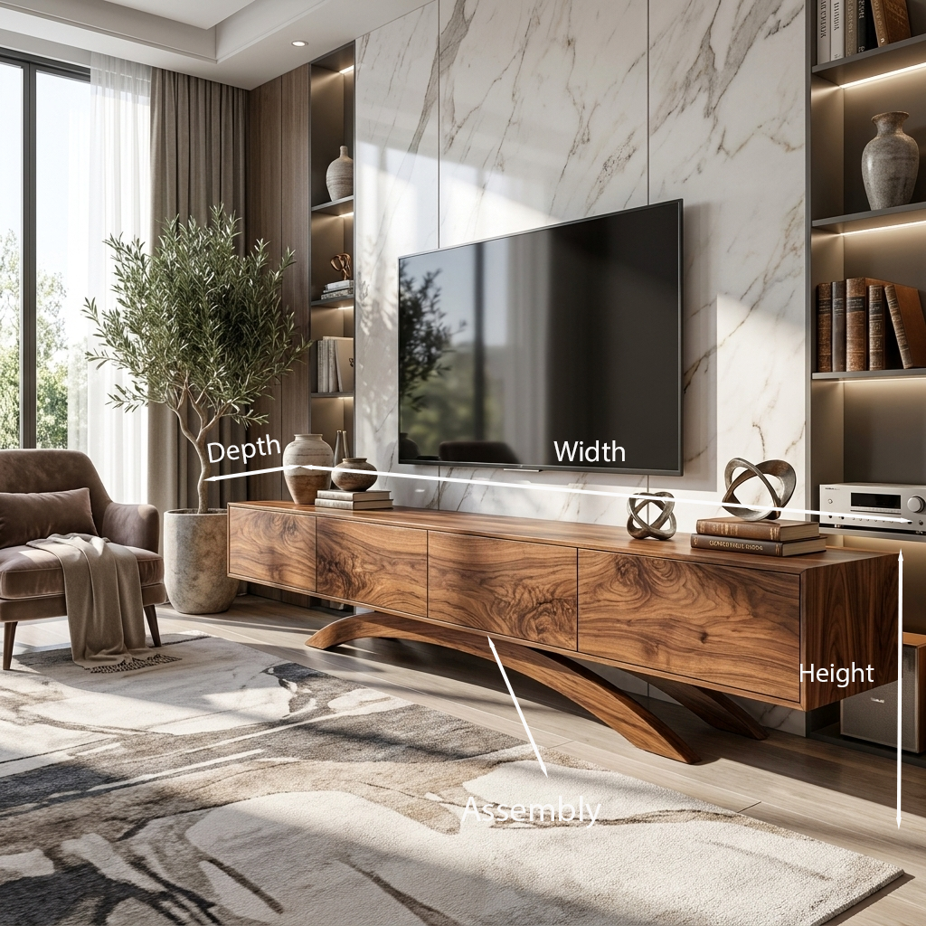 Modern Wooden TV Cabinet With Curved Base For Home Interior