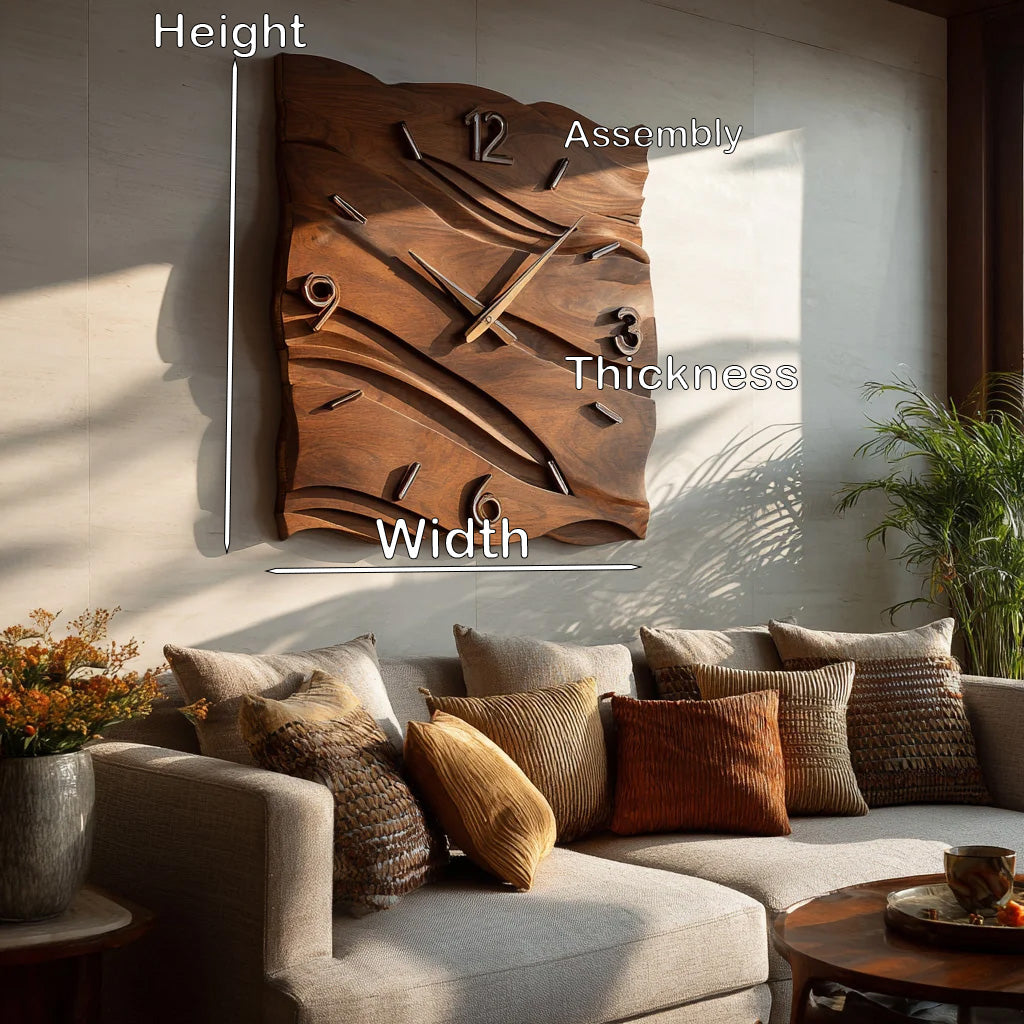 Organic Modern Wood Wave Wall Clock Decor For Living Room