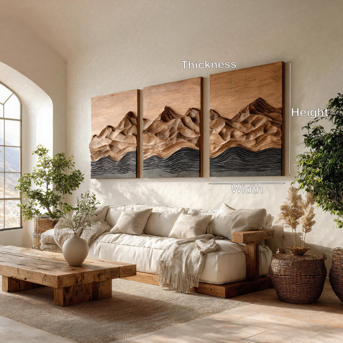 Modern Farmhouse Mountain Wood Wall Art Set For Living Room