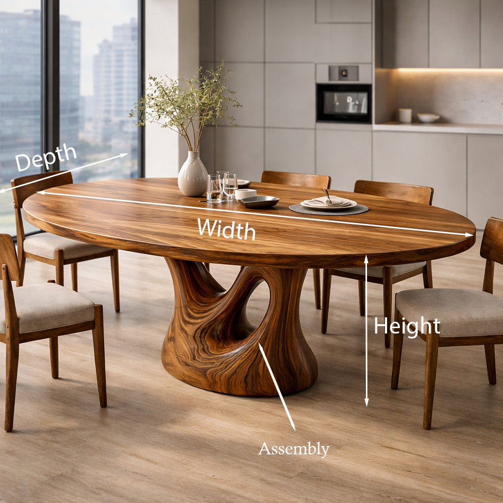 Farmhouse Wooden Dining Table With Sculptural Base For Dining Room