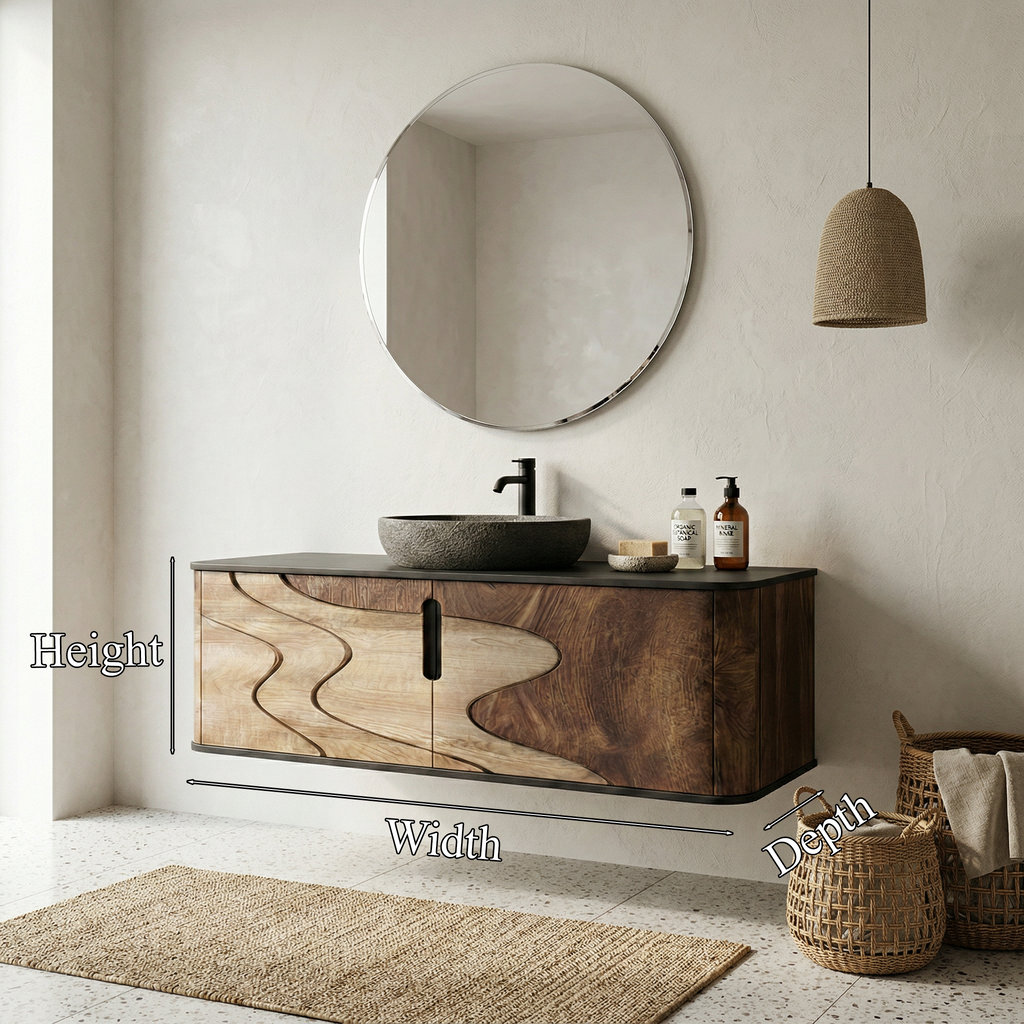Organic Flow Bathroom Vanity Solid Wood Curved Front Storage Bathroom