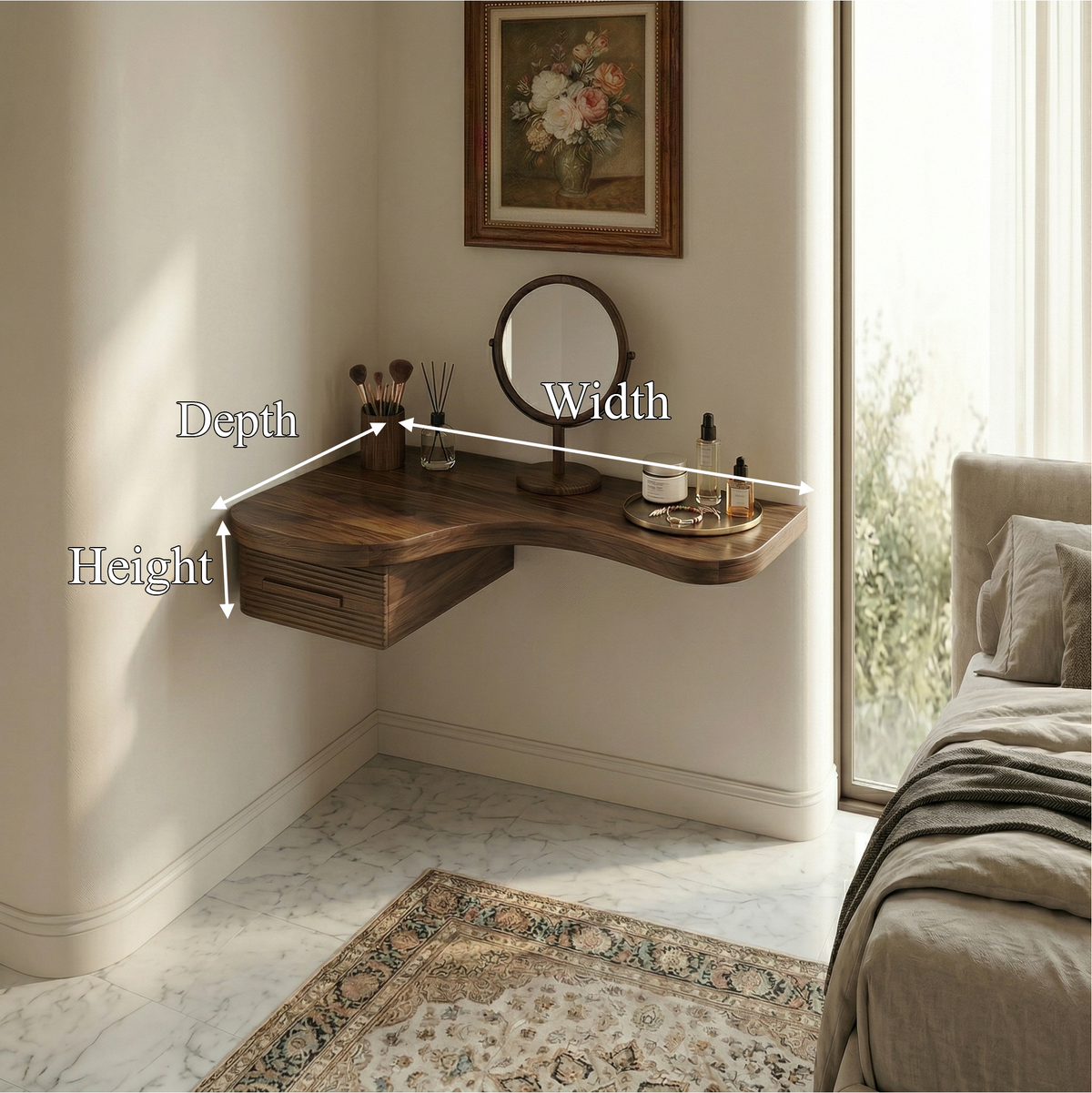Modern Floating Dressing Table Space Saving Corner Form Bedroom