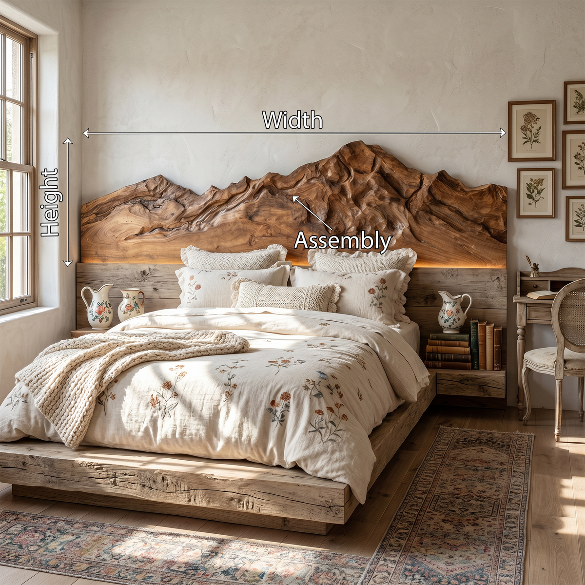 Rustic Mountain Wood Headboard For Farmhouse Bedroom Decor