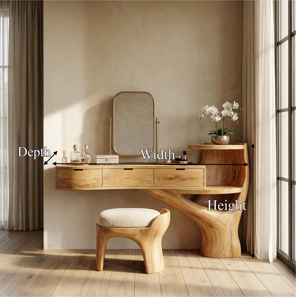 Organic Floating Dressing Table With Drawers