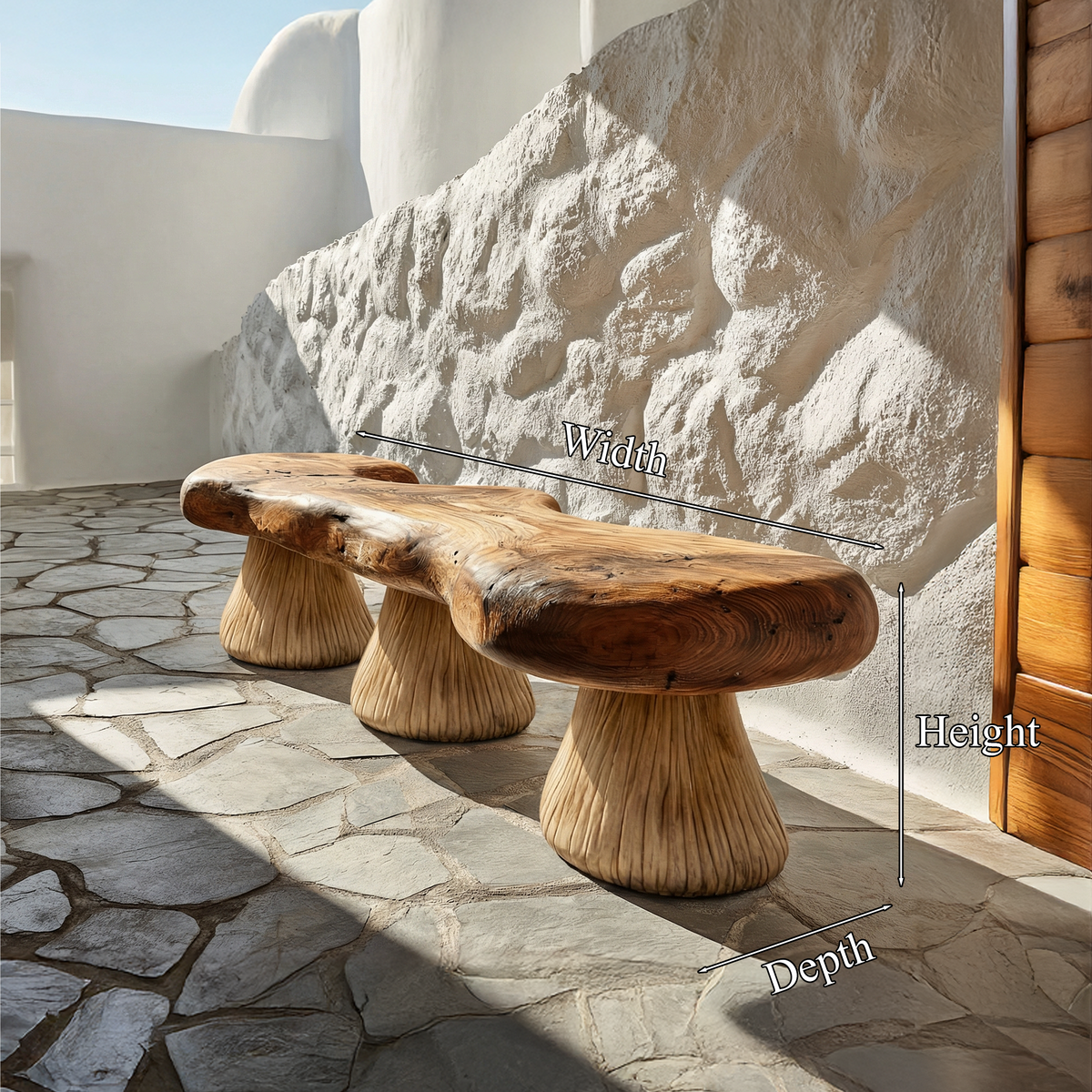 Natural Mushroom Bench Solid Wood Rustic Sculptural Design Entryway Or Garden Space