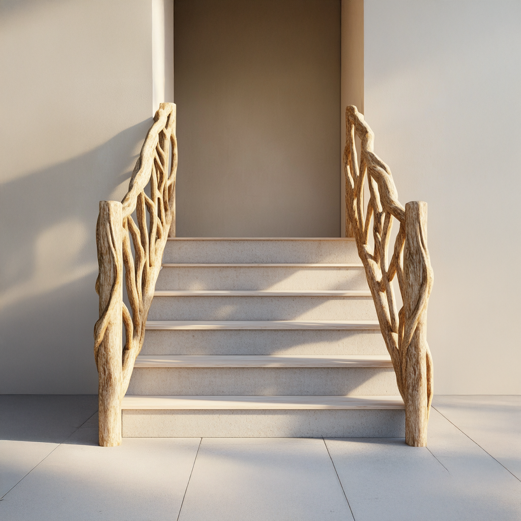 Rustic Stair Wooden Railing For Outdoor Stair Or Entryway