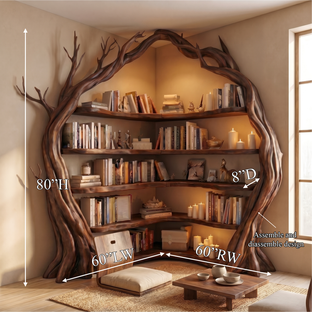 Statement Tree Corner Bookshelf For Living Room And Reading Nook