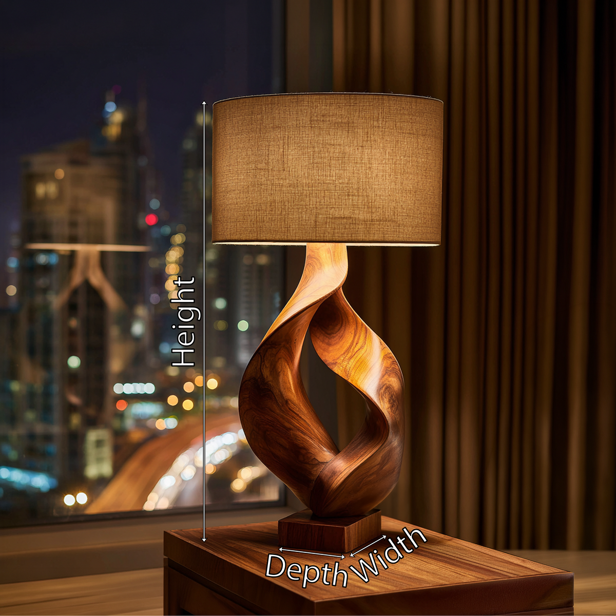 Rustic Sculptural Wood Table Lamp