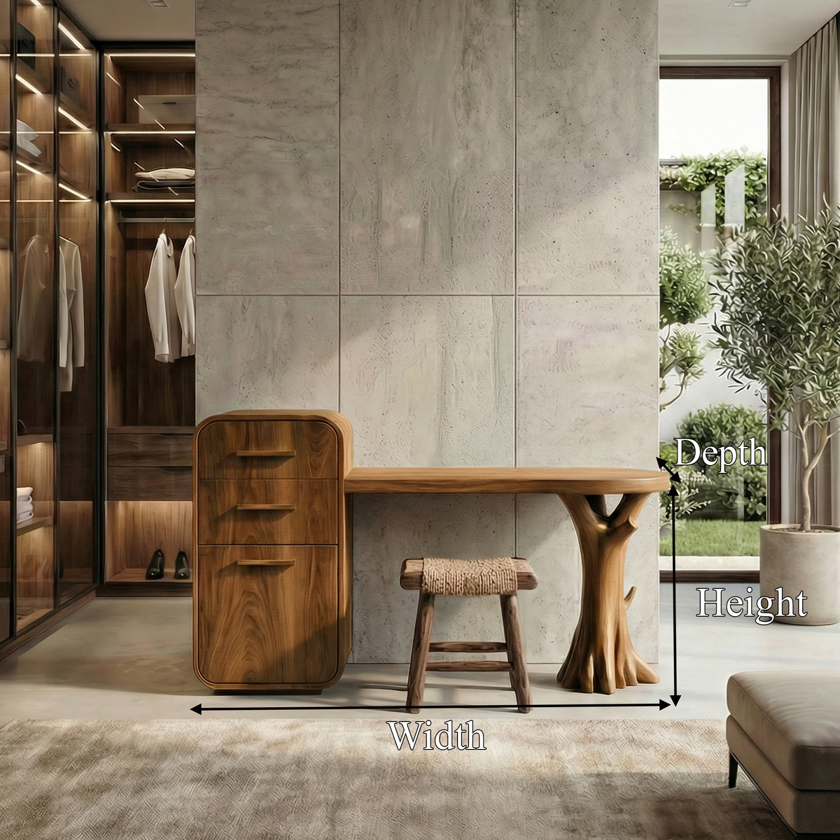 Sculptural Dressing Table With Storage Unique Tree Root Base Design For Bedroom