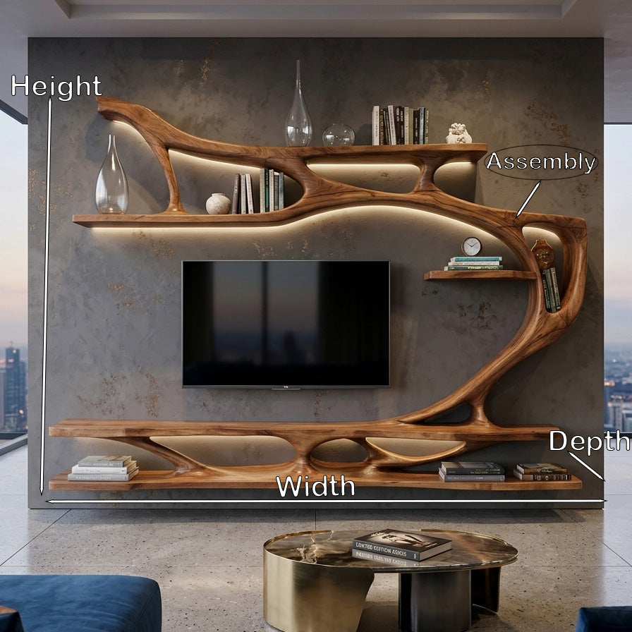 Organic Modern Sculptural Wall TV Shelf For Living Room