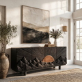 Rustic Mountain Sunrise Storage Cabinet With Carved Wood Doors