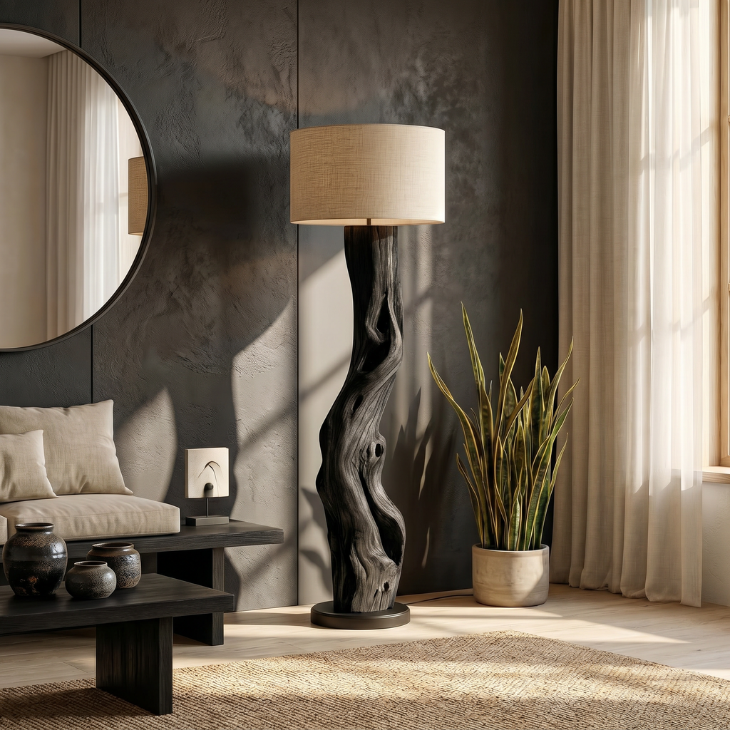 Modern Sculptural Wooden Standing Lamp For Bedroom And Corner