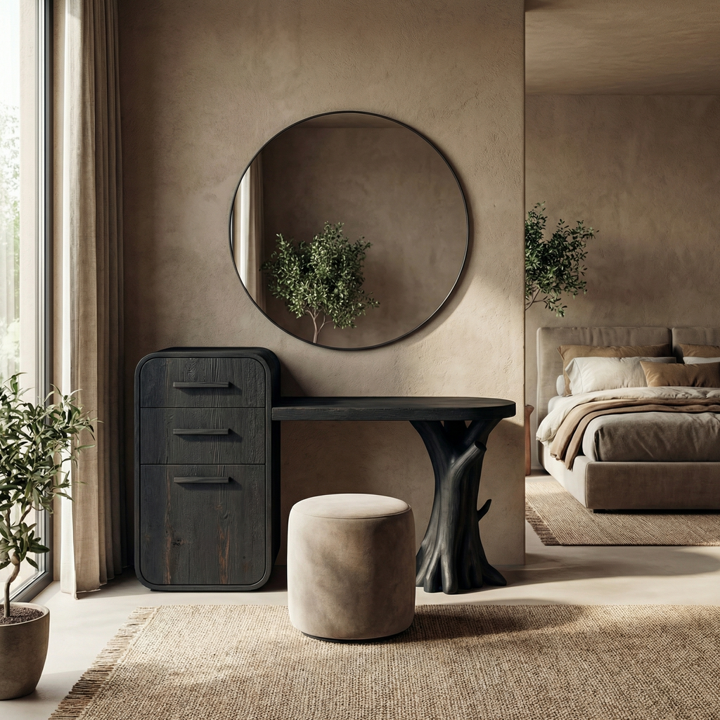 Sculptural Dressing Table With Storage Unique Tree Root Base Design For Bedroom