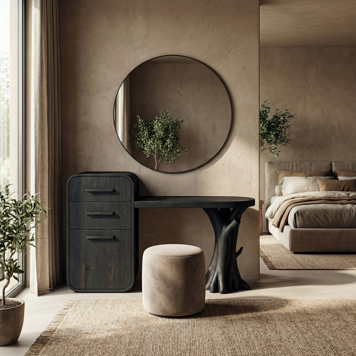 Sculptural Dressing Table With Storage Unique Tree Root Base Design For Bedroom