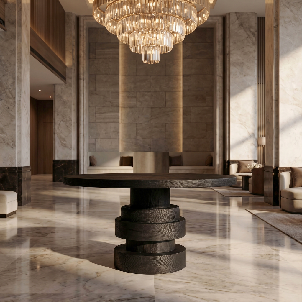 Modern Luxury Stacked Base Round Entryway Table