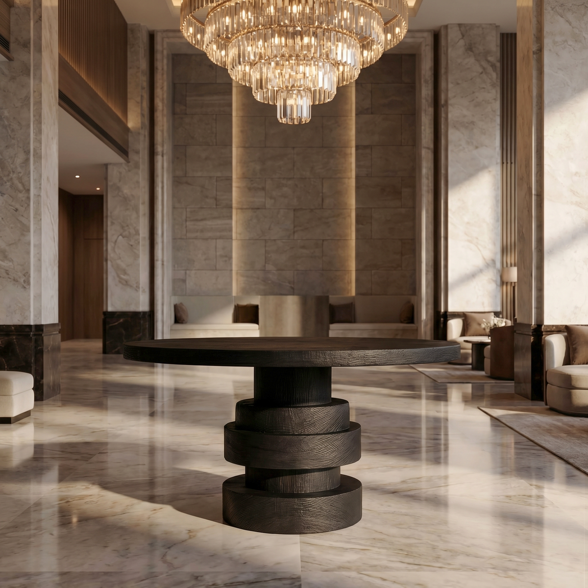 Modern Luxury Stacked Base Round Entryway Table