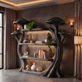 Natural Wood Mushroom Bookcase For Living Room And Reading Room