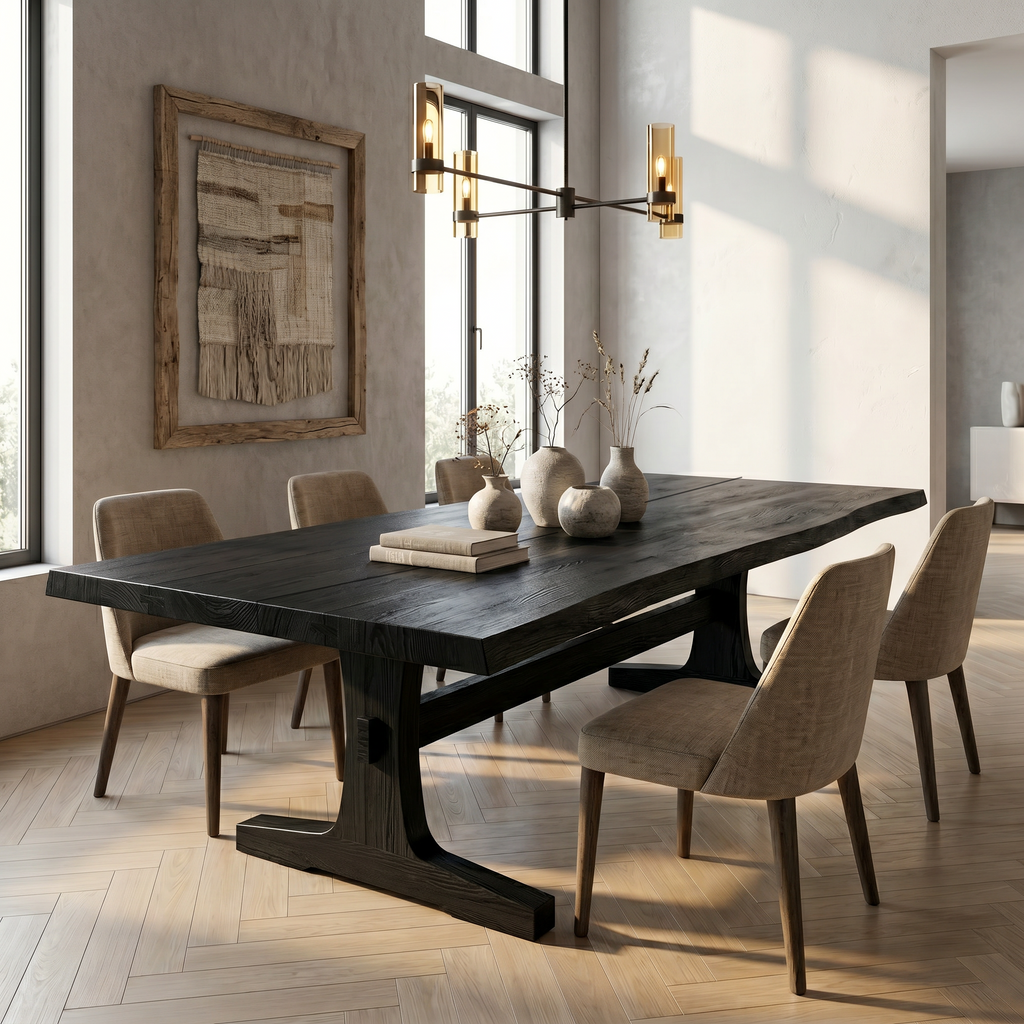 Organic Live Edge Dining Table With Waterfall Wood Base