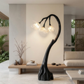 Floral Floor Lamp With Organic Wood Base
