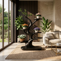 Midcentury Wooden Tree Plant Stand Home Interior