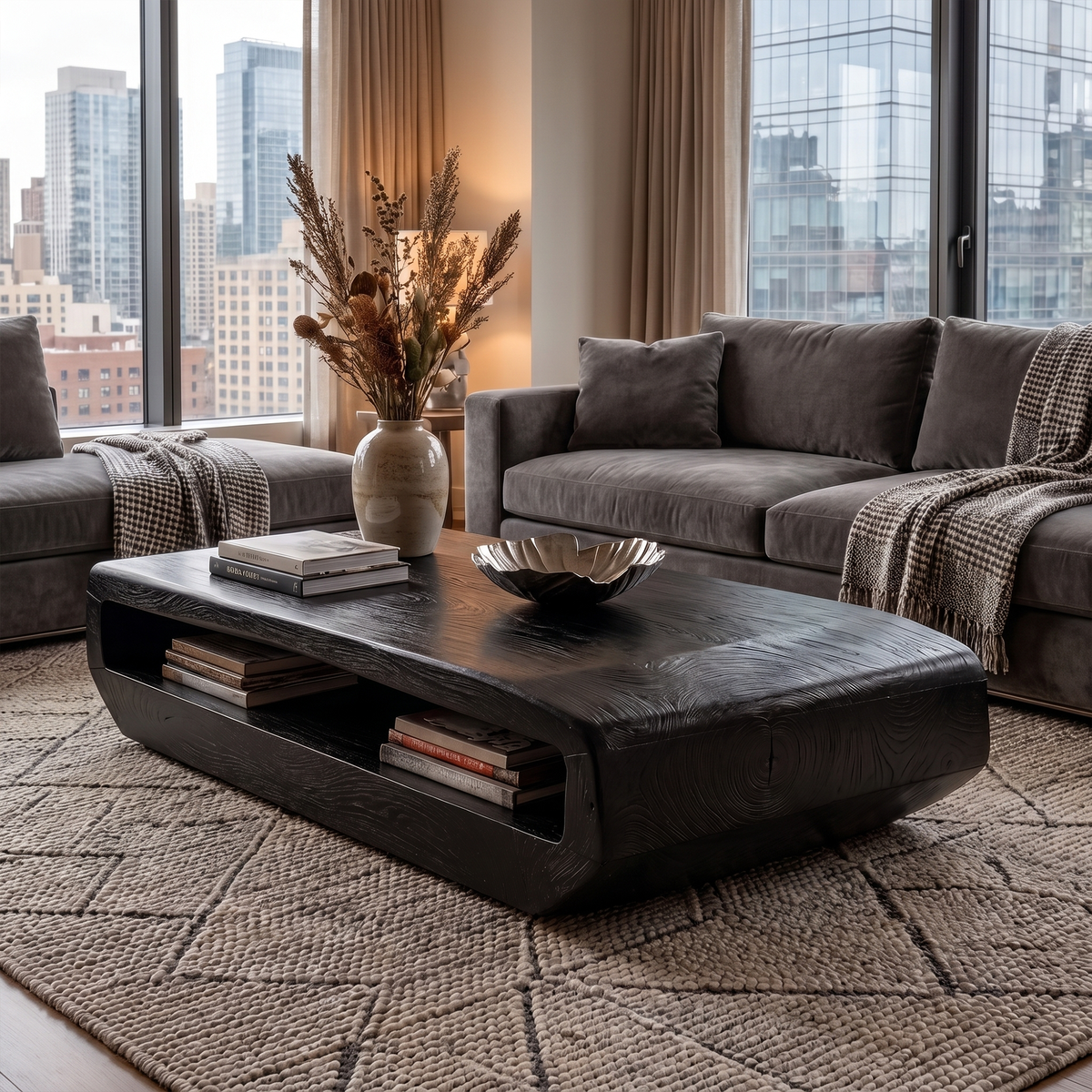 Rustic Natural Wood Coffee Table With Storage Shelf