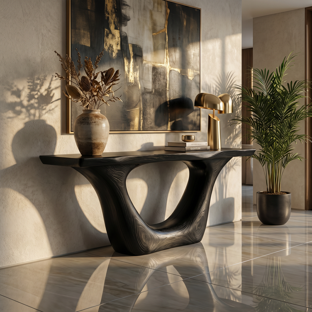 Contemporary Organic Sculptural Console Table For Entryway And Living Room Space