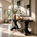 Sculptural Single Pedestal Wood Console Table