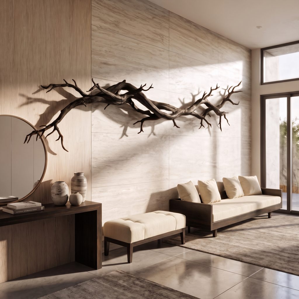 Flowing Branch Solid Wood Wall Sculpture Organic Modern Interior Decor