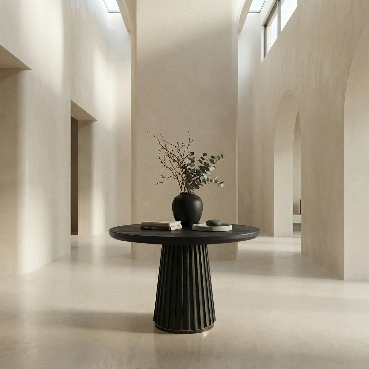 Sculptural Round Pedestal Entryway Table For Living Room And Hallway