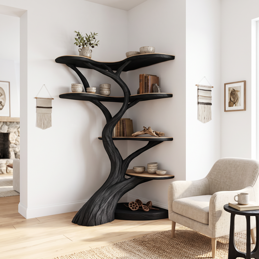 Rustic Tree Corner Shelf Living Room Or Bedroom