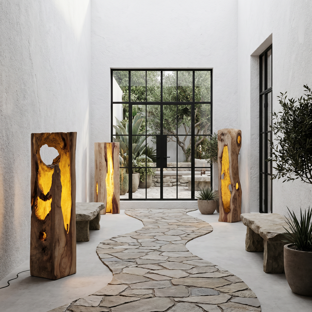 Rustic Floor Lamp With Natural Tree Trunk Design