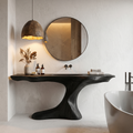 Rustic Organic Bathroom Vanity With Live Edge Countertop & Sculptural Tree Root Base