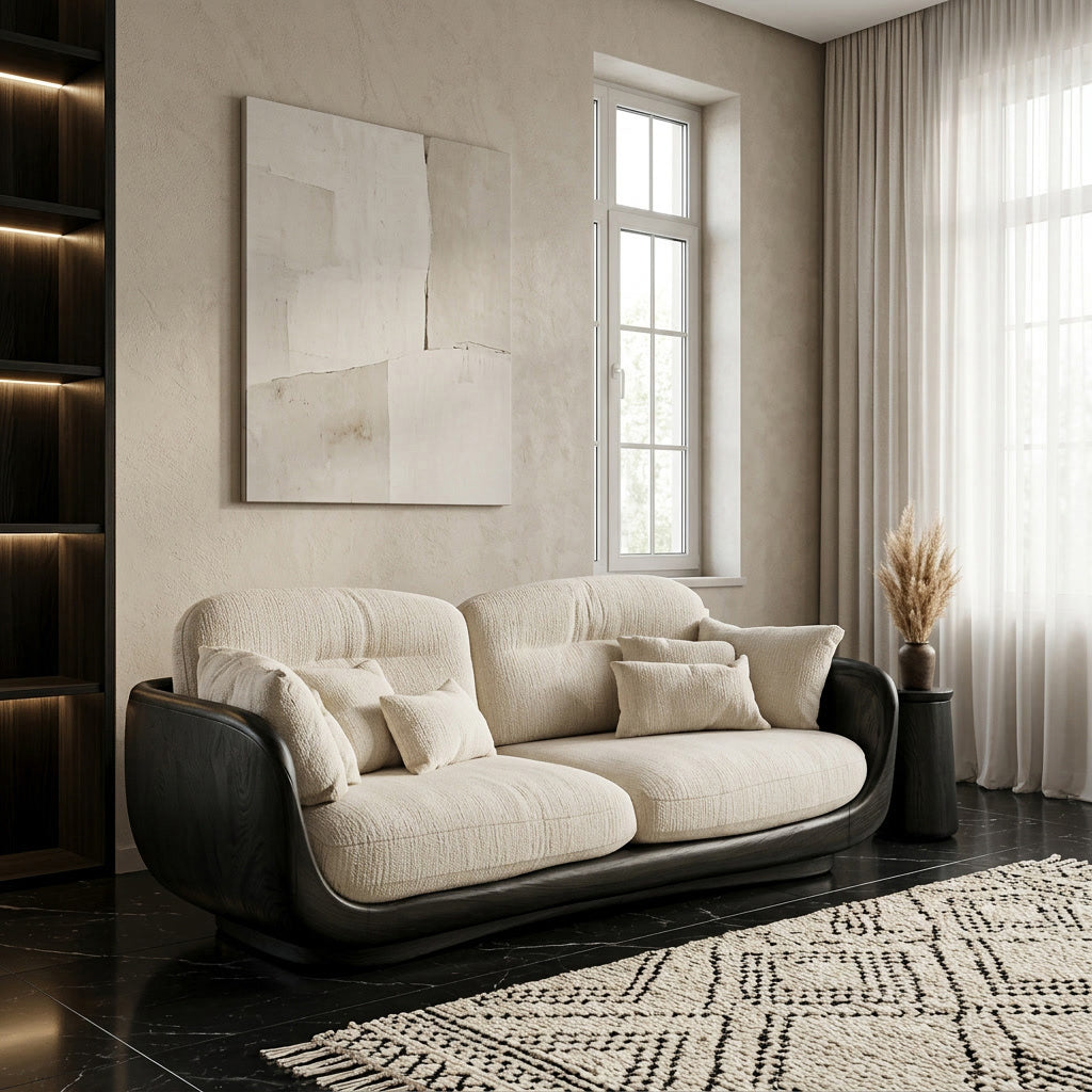 Organic Wooden Sofa With Rounded Edges For Living Room